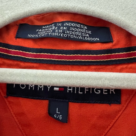Tommy Hilfiger Orange Button Down Shirt L Crest Logo Long Sleeve 100% Cotton - Picture 4 of 8